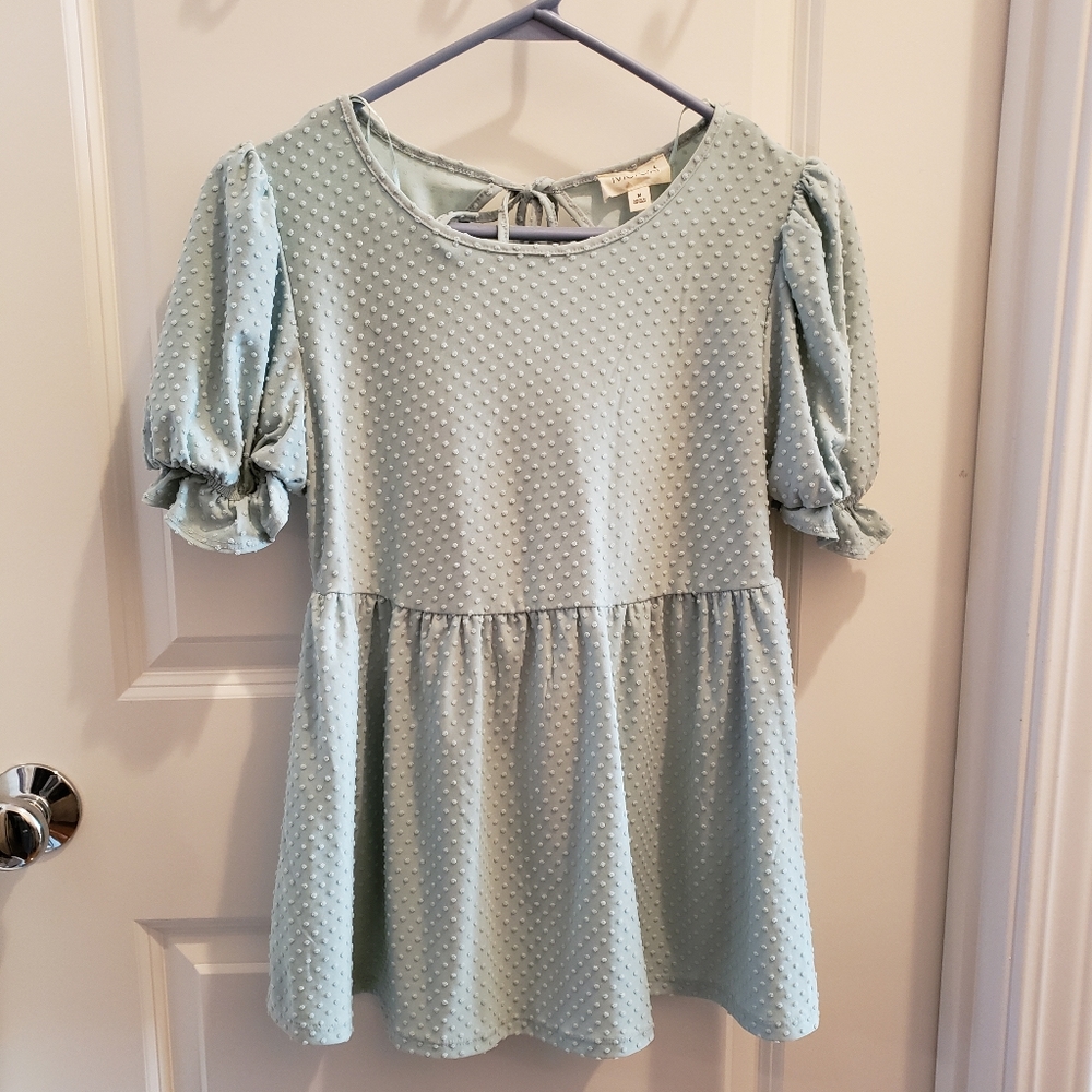 Turquoise polka dot blouse top